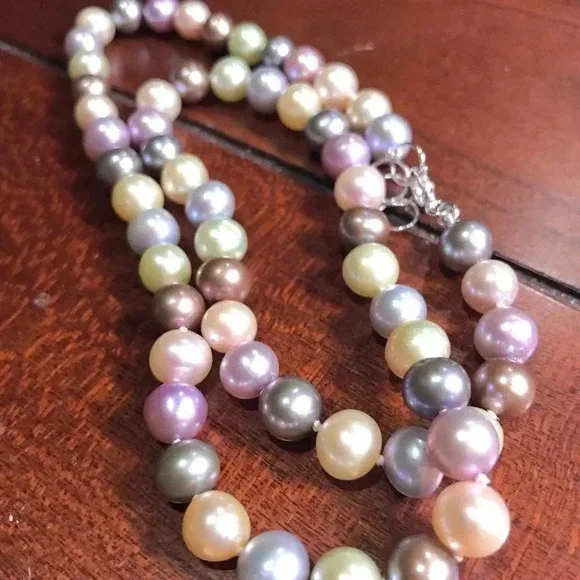 Colorful Cultured Freshwater Pearls, Pearl Necklace - Picture 2 of 2
